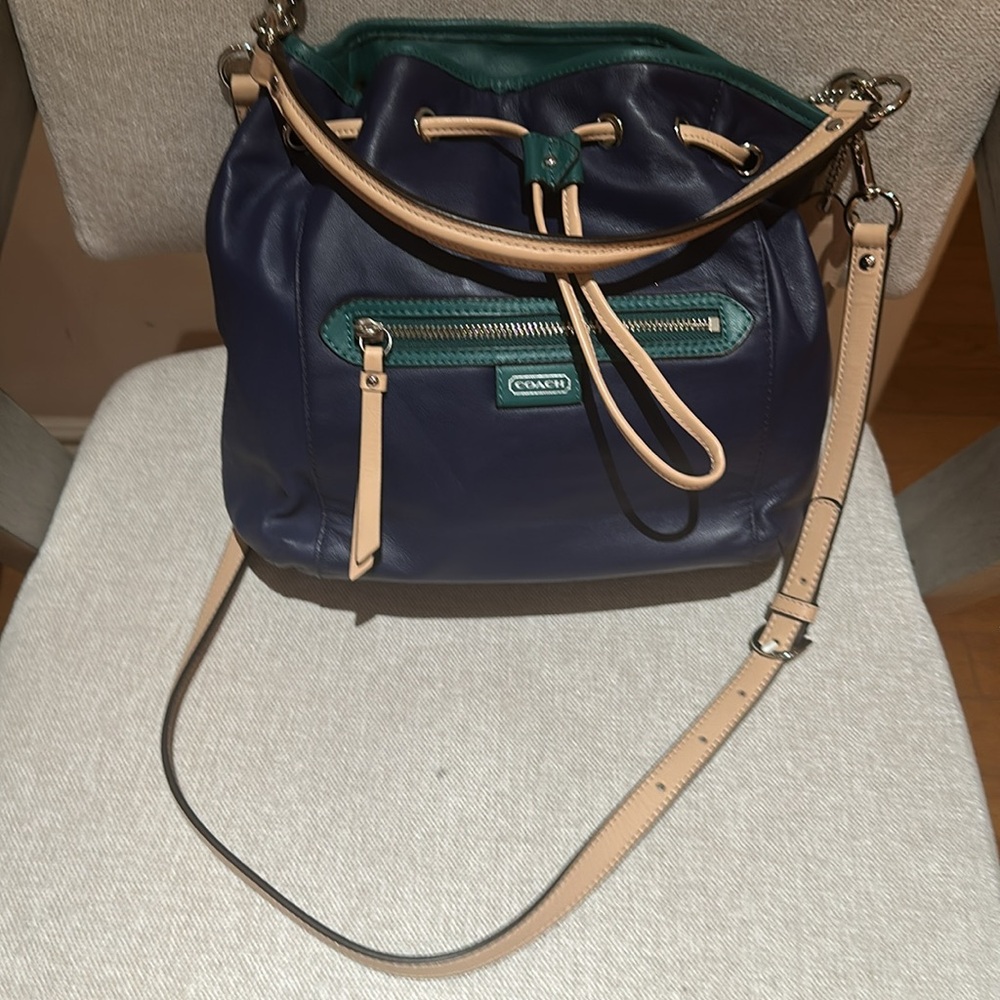 Coach Navy and Green Leather Bag